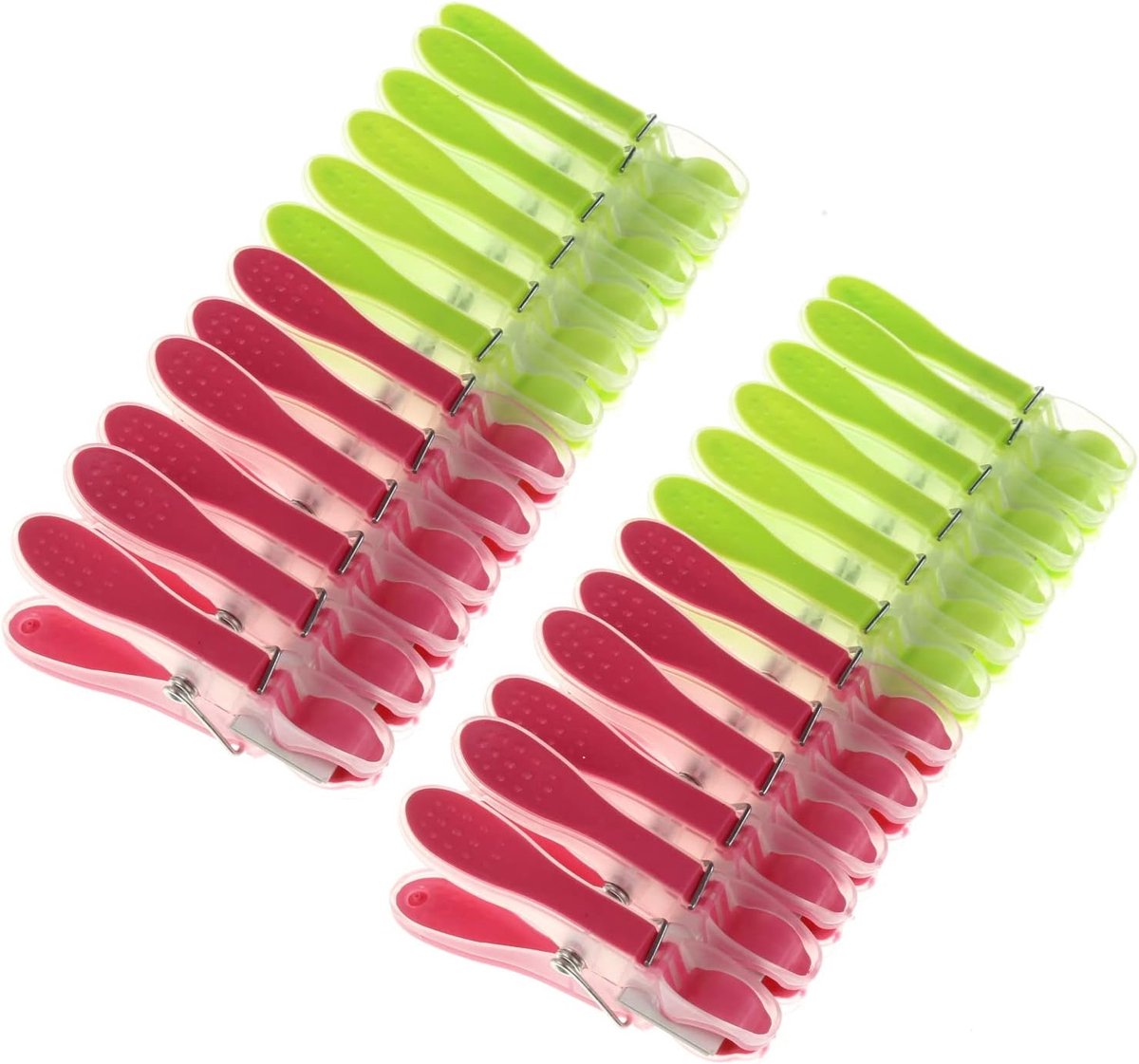 Wasknijpers, 24 stuks, roze, groen, kunststof, antislipgreep, klemmen voor wasrek en waslijn, kunststof klemmen, kleurrijk