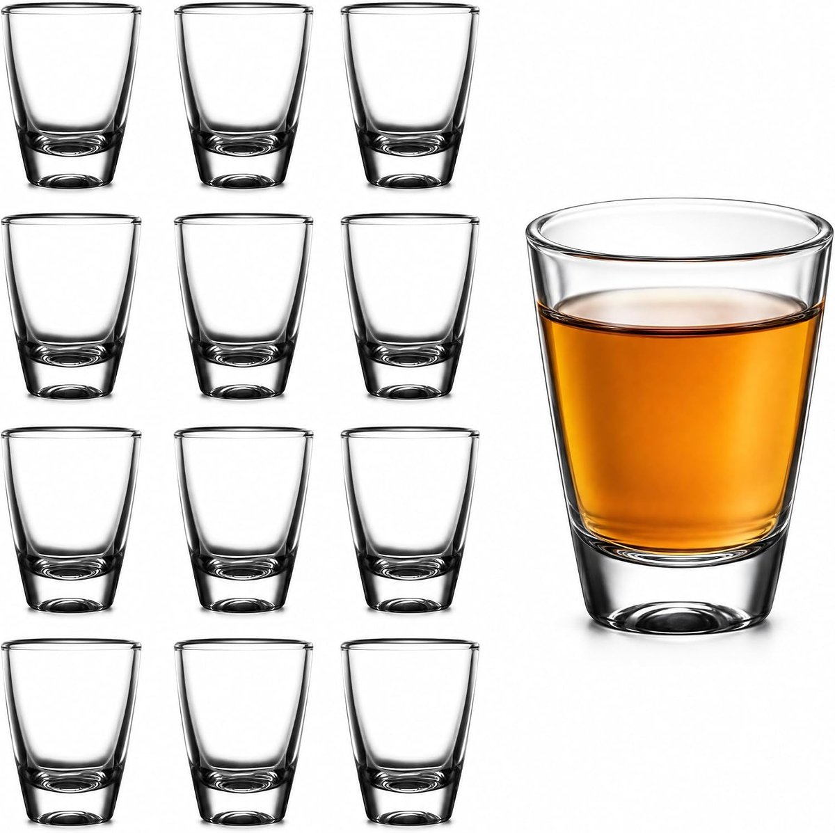 Set van 12 borrelglazen, 32 ml/3 cl, glazen, vaatwasmachinebestendig, dik basis, voor feest, festival, Tequila, Ouzo, Vodka