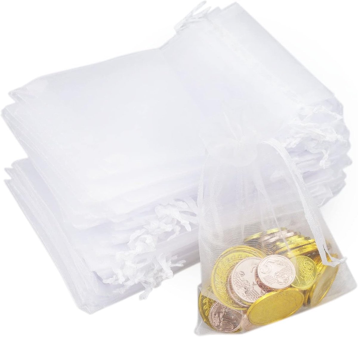 100 Pack Organza Zakken, 10X15CM Witte Kleine Geschenkzakjes Bruiloft Gunst Zakken met Trekkoord, Premium Sieraden Zakken Medium