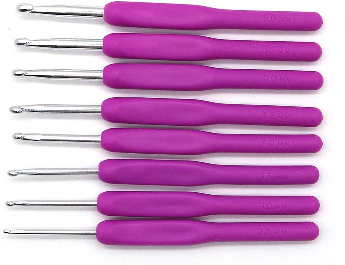8 stks Haaknaald Set Single-Head Aluminium Haaknaalden Breinaalden Paars (maat 2.5mm-6mm)
