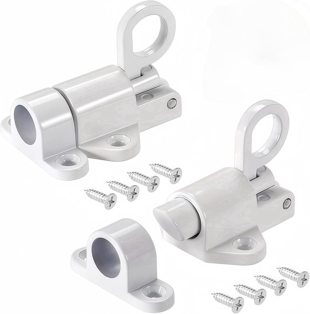 2 stuks automatische deurvergrendeling, veervergrendelingsslot, klein, automatische veervergrendeling van aluminiumlegering, bounce deurvergrendeling met schroef voor ramen en houten deuren (wit)