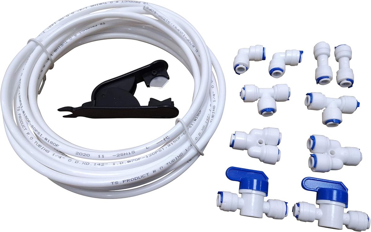 1/4 "inch 10 Meter Pijp + 1/4" inch Snelkoppeling Water Buis Fittingen voor RO Systeem (Kogelkraan + L + Y + I + T Type) + PVC Buis Slang Snijder