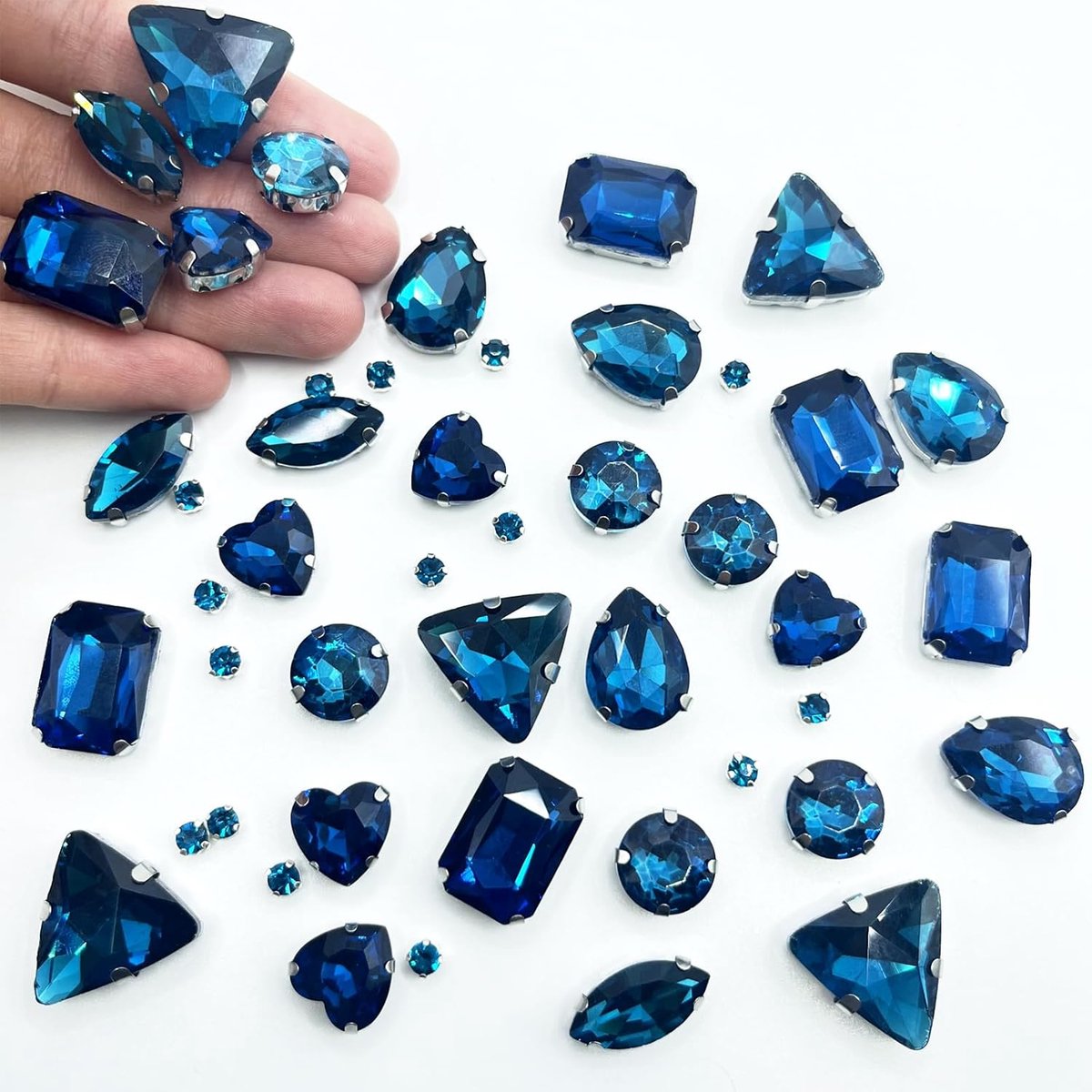 236 stuks strass-steentjes om op te naaien, 7 vormen van strasssteentjes, roestvrij staal, klauwzetting glas, naaien, edelstenen, voor doe-het-zelf knutselkleding, kleding, schoenen, tassen