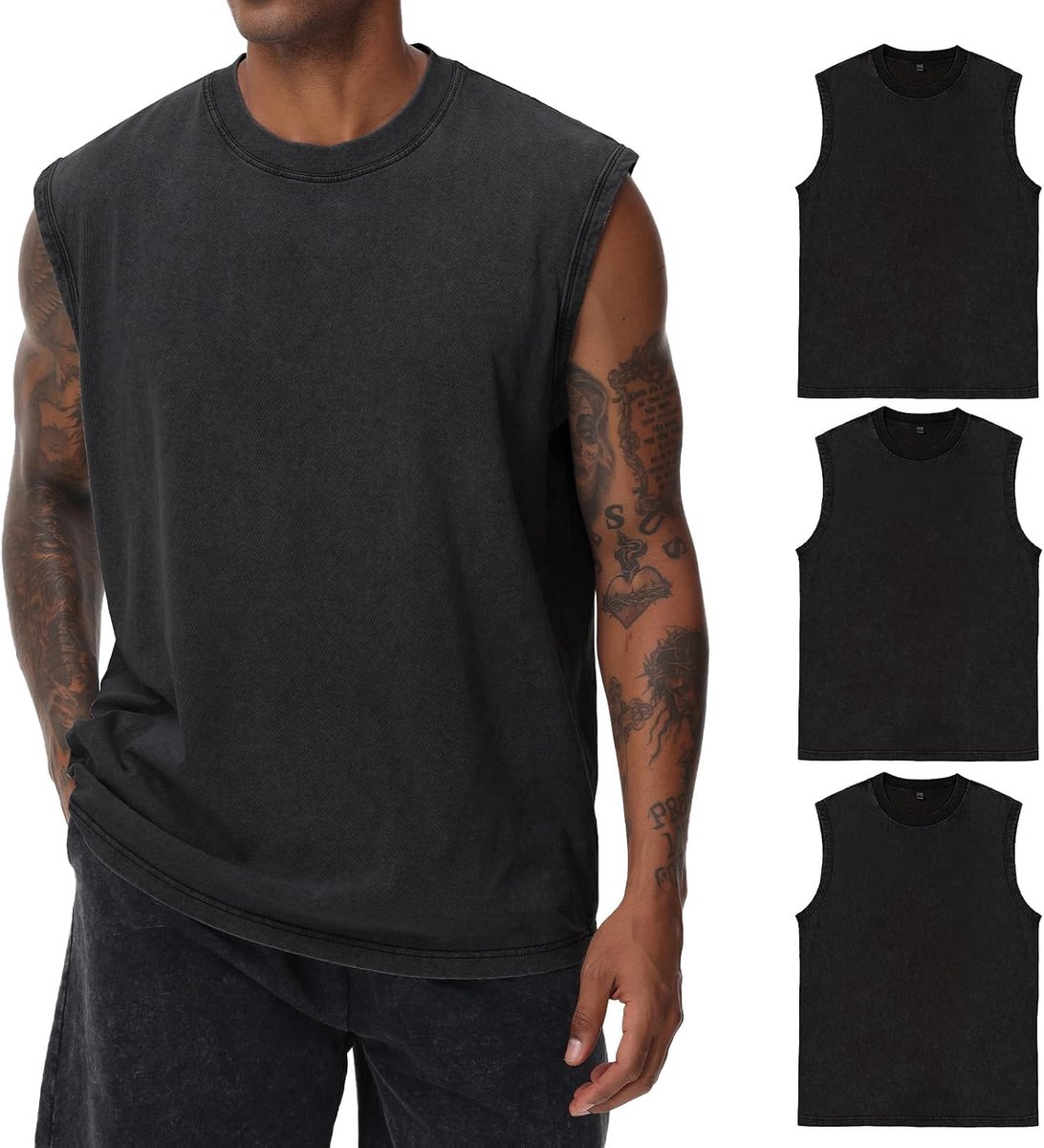 korte mouwen zomer mouwloos shirt mannen fitness mouwloos vest, gewassen mouwloos T-shirt, workout gym katoen
