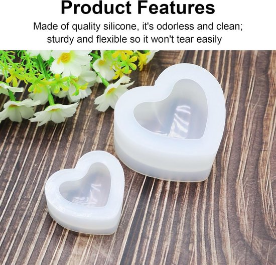 2 stuks 3D hartvorm siliconen vorm, siliconen vorm, siliconen vormen, hartvormig siliconen vorm, taartvorm, hartvormige hanger, voor doe-het-zelf handgemaakte zeep, hartvormige hangers — afbeelding 2