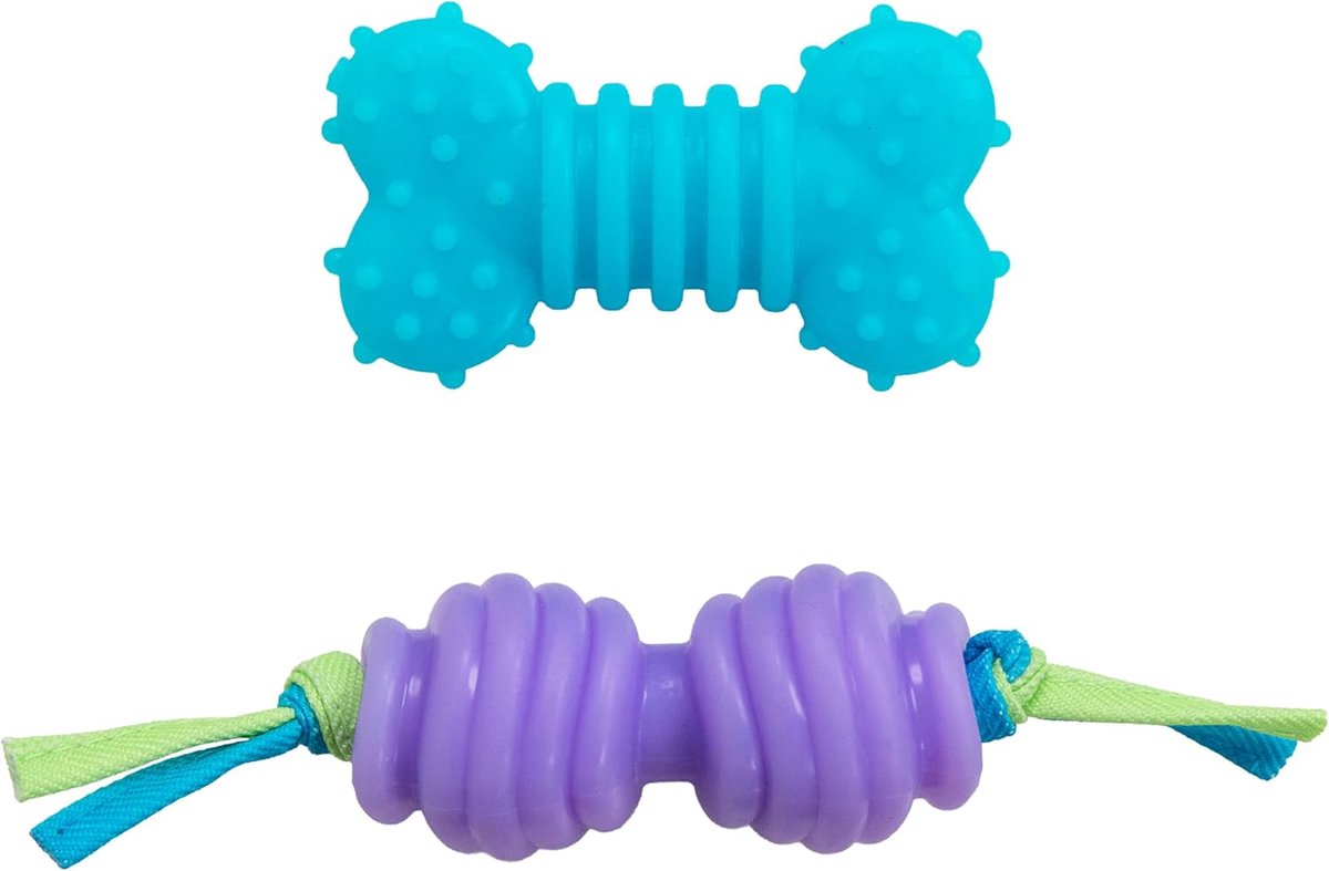 Mini Orka - Kauwspeeltjes voor honden - duo hondenbot en halter - koningsblauw - 2 stuks