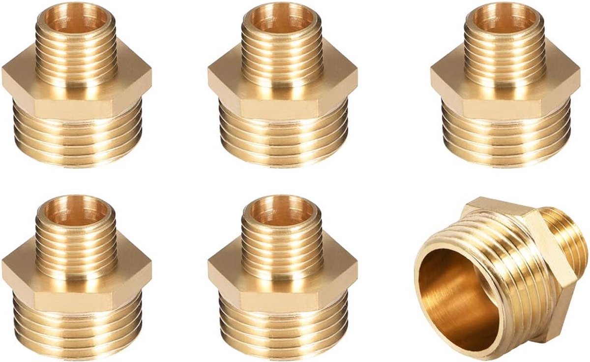 sourcing map messing buisfitting reductie zeskant nippel 1/4"x 1/2" G buitenbuis 6 st. groen