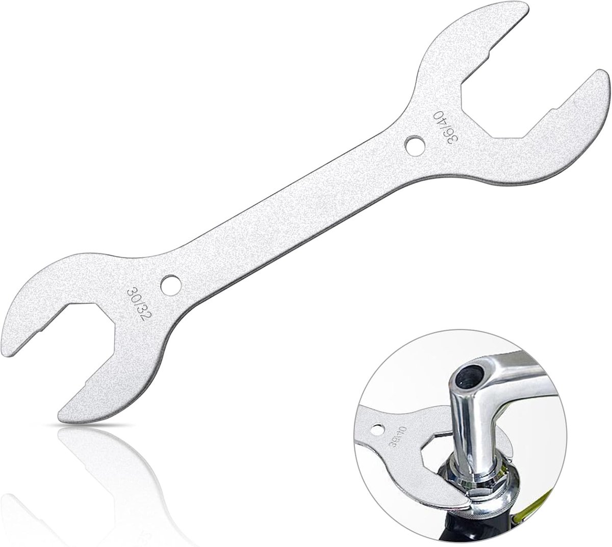 helm stuurset voor fiets, kegelsleutels 30 32 36 40 mm platte sleutels met dubbel uiteinde, 4-in-1 sleutel voor fietshelm voor voorvork, zilver