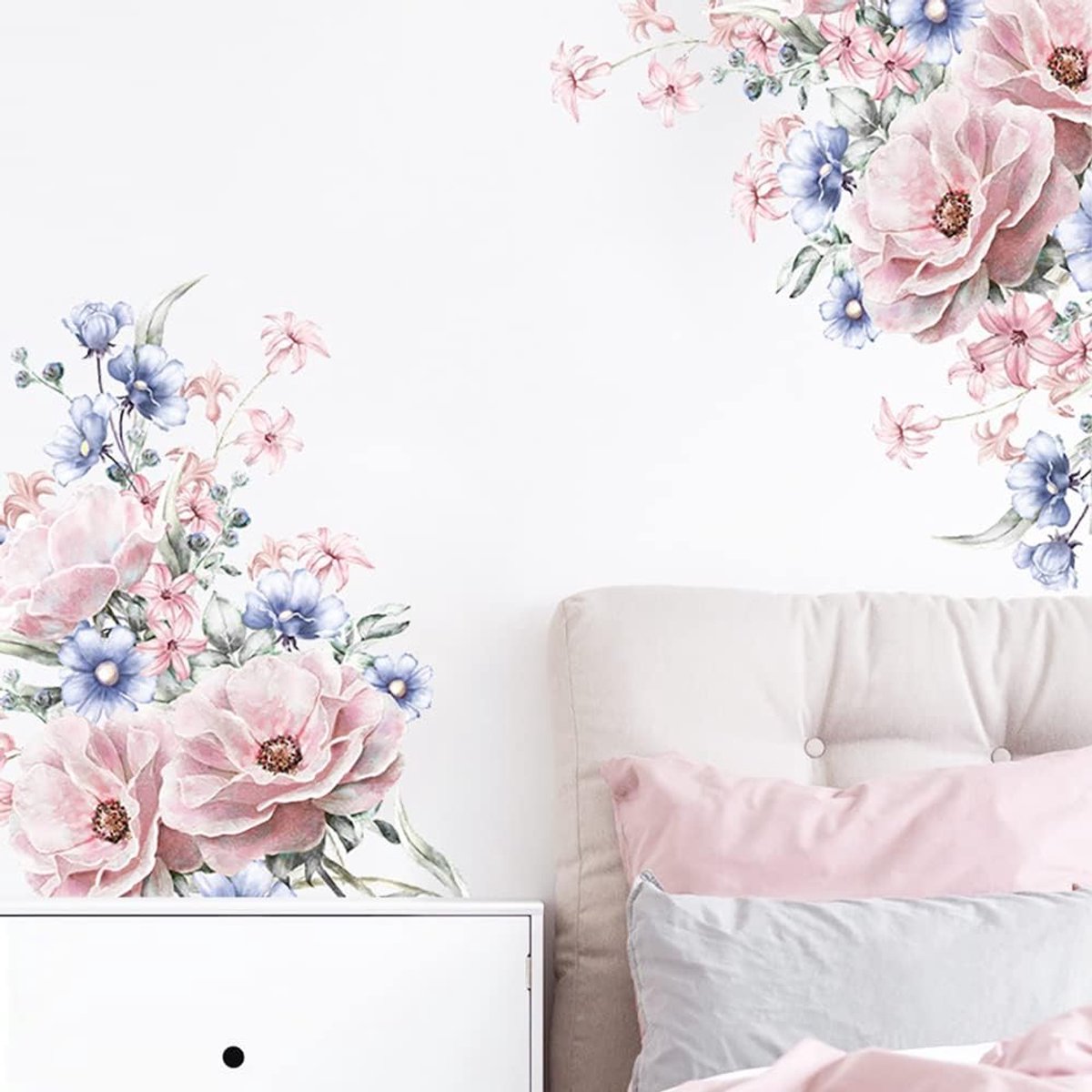 Roze Bloem Wall Art Decals Pioen Bloemen Muurstickers voor Woonkamer Meisjes Slaapkamer Kwekerij Muur Decor