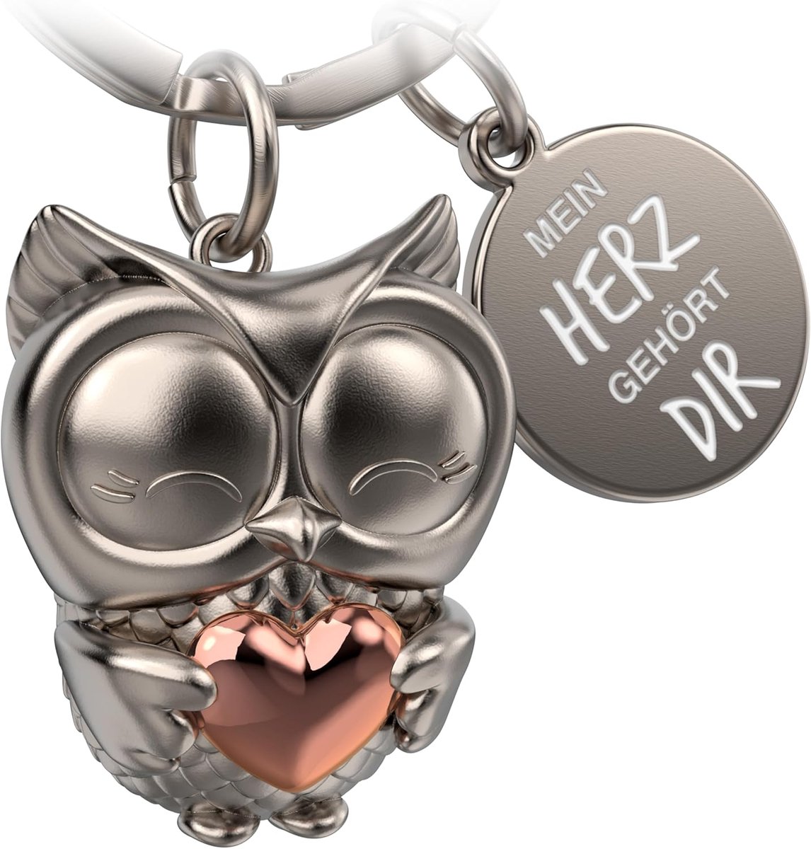 Uil sleutelhanger Owly met hart en gravure - schattige sleutelhanger uil - vriendschap en liefde geluksbrenger van metaal voor vrouwen - Mijn hart behoort jou