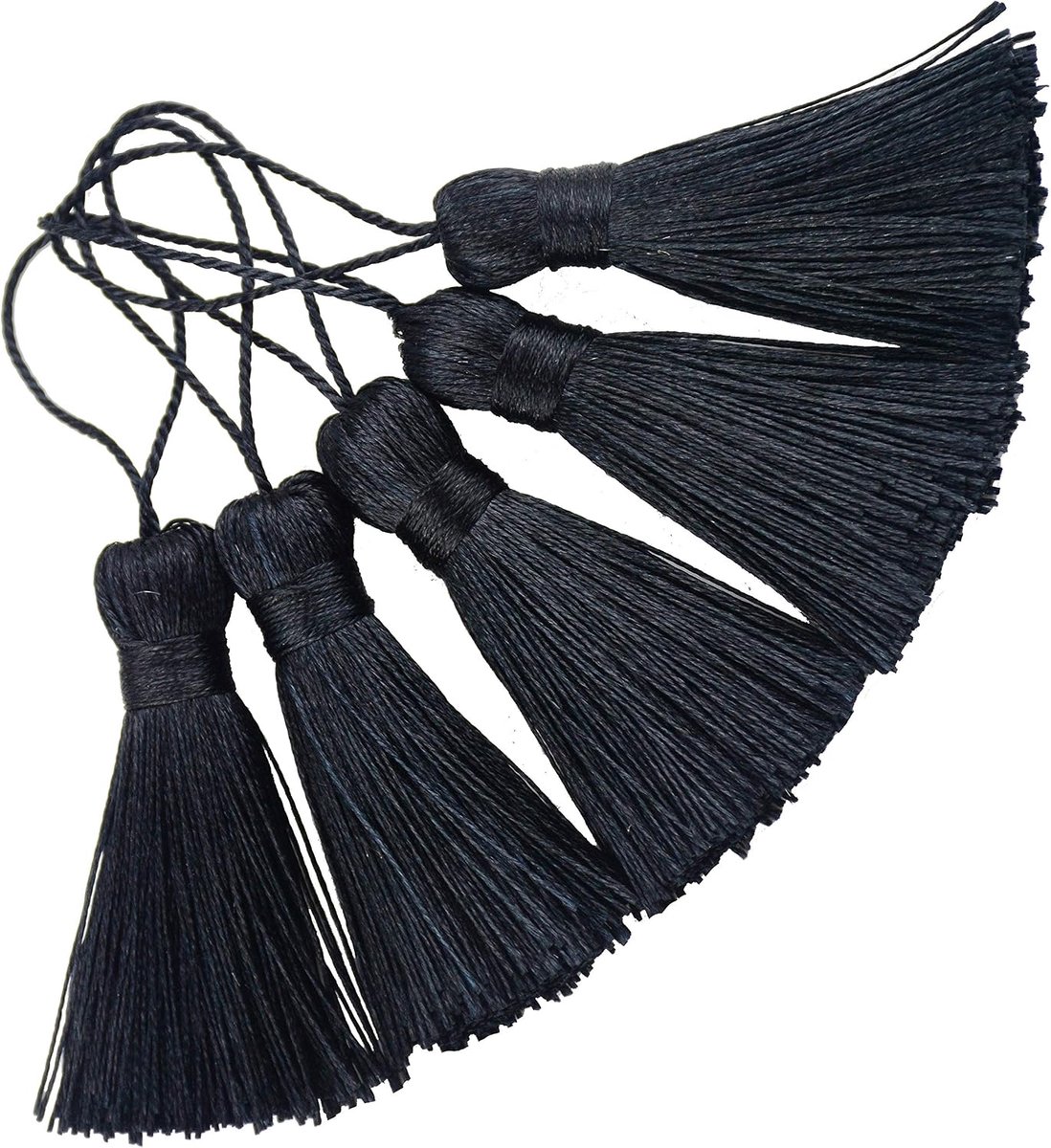 20 stuks 10 cm handgemaakte zijdeachtige mini-kwasten met 5 inch koordlus en kleine Chinese strik voor oorbellen, bladwijzers, doe-het-zelf knutselaccessoires (zwart)