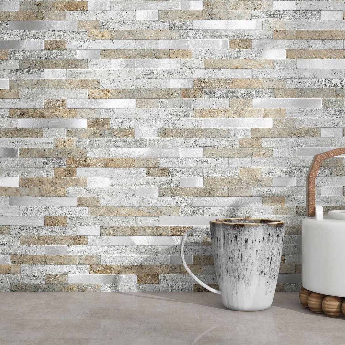 3D baksteen marmeren tegelsticker, zelfklevende wandpanelen voor keuken, badkamer, decoratie, pel-en-plak tegel waterdicht (kasteelbruin, 10 vellen)