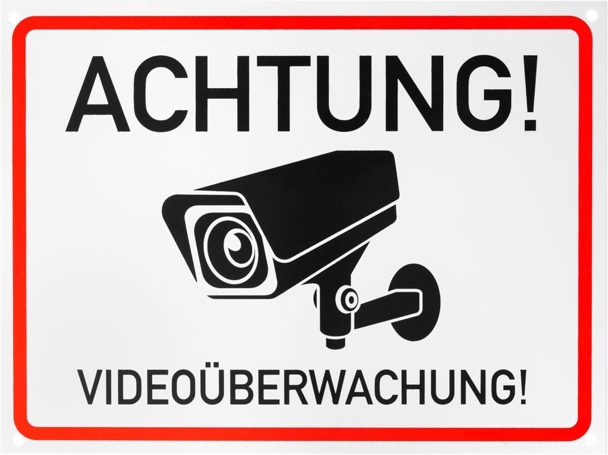 SnelShoppen - Instructiebord "Let Op!" 20 x 15 cm, 2.7 mm dik PVC bord met boorgaten, camera waarschuwing bord voor binnen en buiten gebruik, videobew