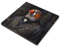 Canvas schilderij zebravink Taeniopygia guttata AI engineer met ML AI speldje Originele vogel kunst wanddecoratie voor ITer ontwikkelaar en kantoorruimte Vierkant 40x40 cm