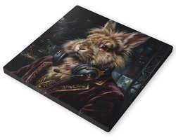 Canvas Schilderij Konijn Gamer met Headset Antropomorfe Konijnen Illustratie Tech Studio Stoere Wanddecoratie voor Gaming Room Thuiswerkplek Kantoor Uniek Dierencadeau Kunstwerk 40x40 cm