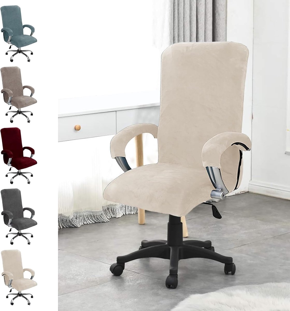 Bureau stoel slipcover XL - elastisch velvet - beige - vernieuw je oude stoel - SnelShoppen