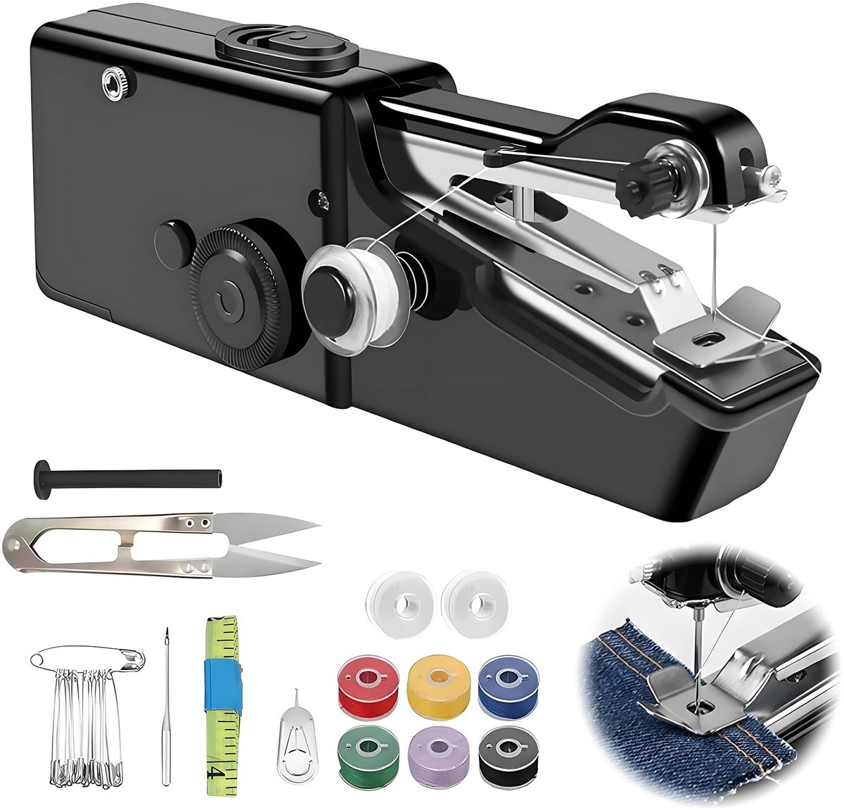 SnelShoppen - Zolara Elektrische Naaimachine Set met Accessoires voor Stof tot 1,8 mm; Draagbare Mini-Naaimachine voor Beginners, Kleding, Gordijnen,