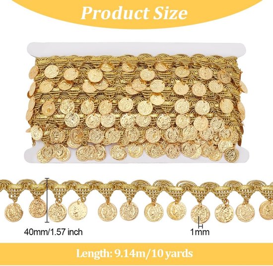9.1 M Gouden Munt Vorm Trim Pailletten Kant Kwastje Fringe Trim 4Cm Breedte Pailletten Kwastje Kant Lint Fringe Dans Jurk Riem Ketting Voor Kleding Decoratie Party Accessoires — afbeelding 5