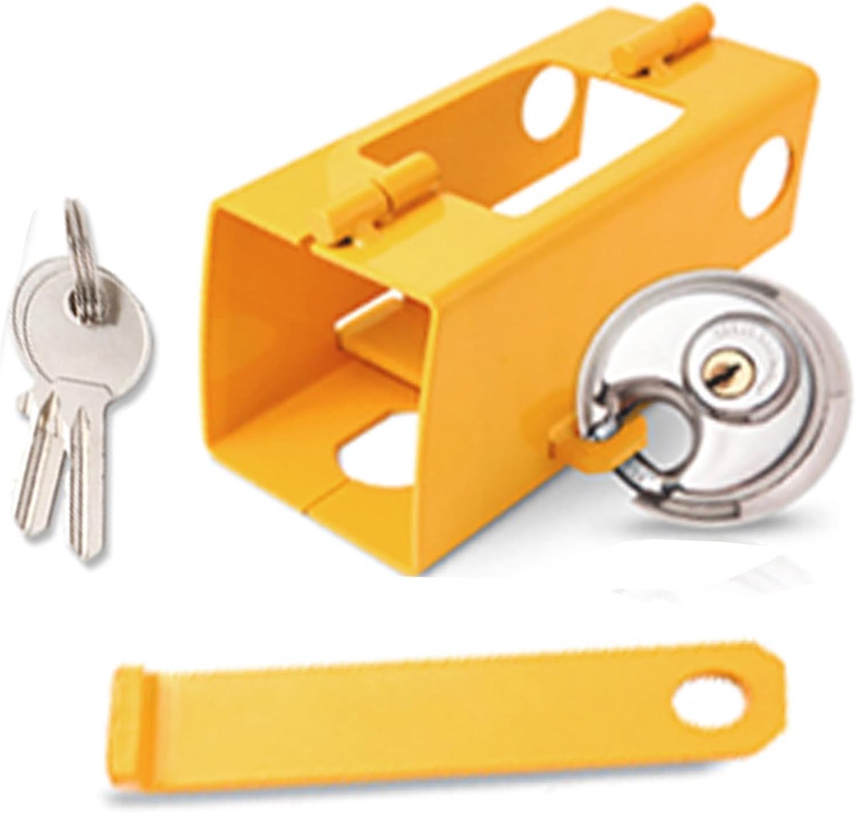 Aanhangslot - kastslot aanhanger, diefstalbeveiliging, aanhangerslot, aan en ontkoppelde aanhangers, eenvoudige montage, voor gangbare koppelingen, staal (geel)