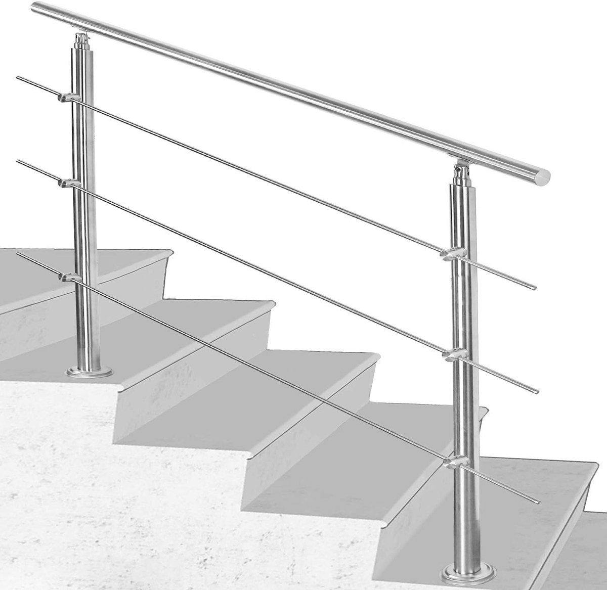 Leuning van roestvrij staal voor buiten, 100 cm, voor binnen en buiten, trapleuning met 3 dwarsbalken, balustrade voor trappen, balustrade, balkon