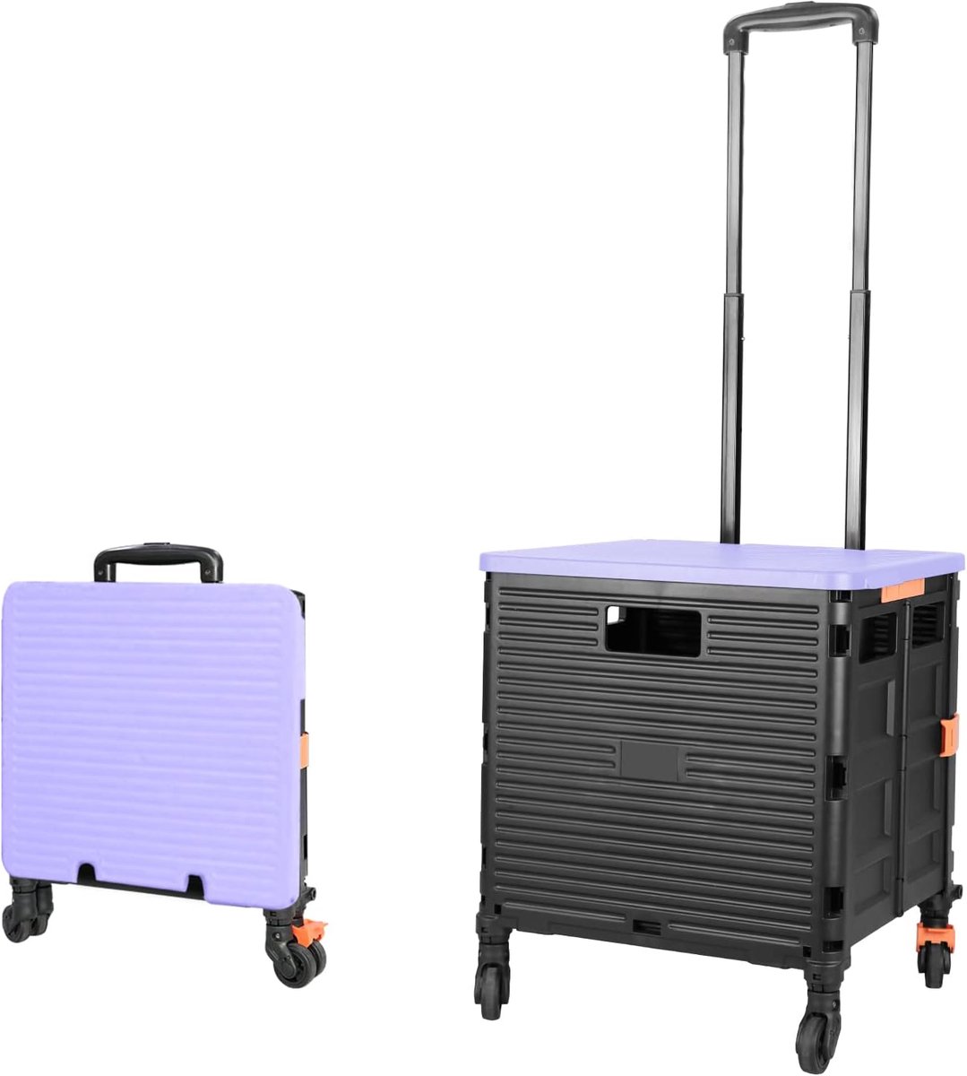 trolley met wielen, 1,93 m3/50 kg roestvrij staal met hoge capaciteit, robuuste en duurzame intrekbare handgreep, 4 afneembare 360° draaibare wielen voor winkelen, picknicken, reizen, bewaren van reizen, paars