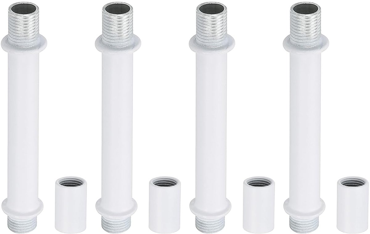 Sets M10, koolstofstaal, 70 mm, lange draadstang met dubbel eindstuk met moer, koppeling, aansluiting voor tafellampen, wit