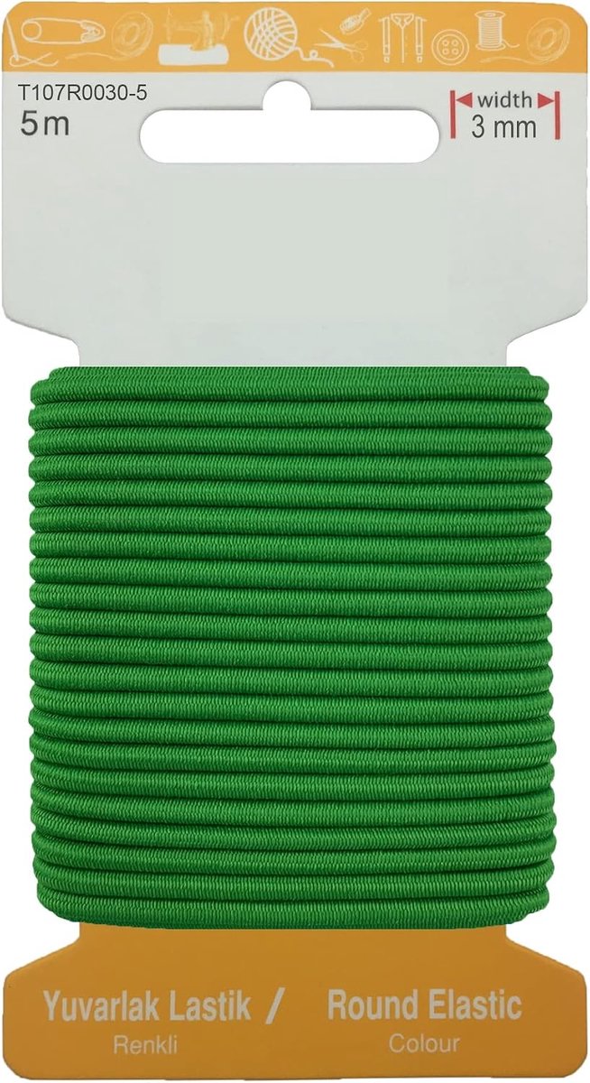 Scheurvaste ronde rubberen band, rubberen koord om te naaien, breed, 3 mm, 5 m, groen, sterk rond rubber, voor broekrubber, huishouden, doe-het-zelf handwerk, stoffen om te naaien