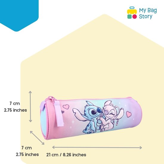 mybagstory - Pennenetui - Stitch - roze - blauw - kind - school - basisschool - kleuterschool - kleuterschool - etui voor meisjes - maat 21 cm, Roze, 21 cm — afbeelding 4