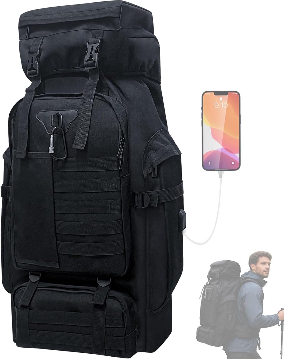 80l Camping Wandelen Rugzak, Grote Militaire Tactische Rugzak, Waterdichte Reizen Daypack met karabijnhaak Outdoor Molle rugzak voor Mannen Vrouwen