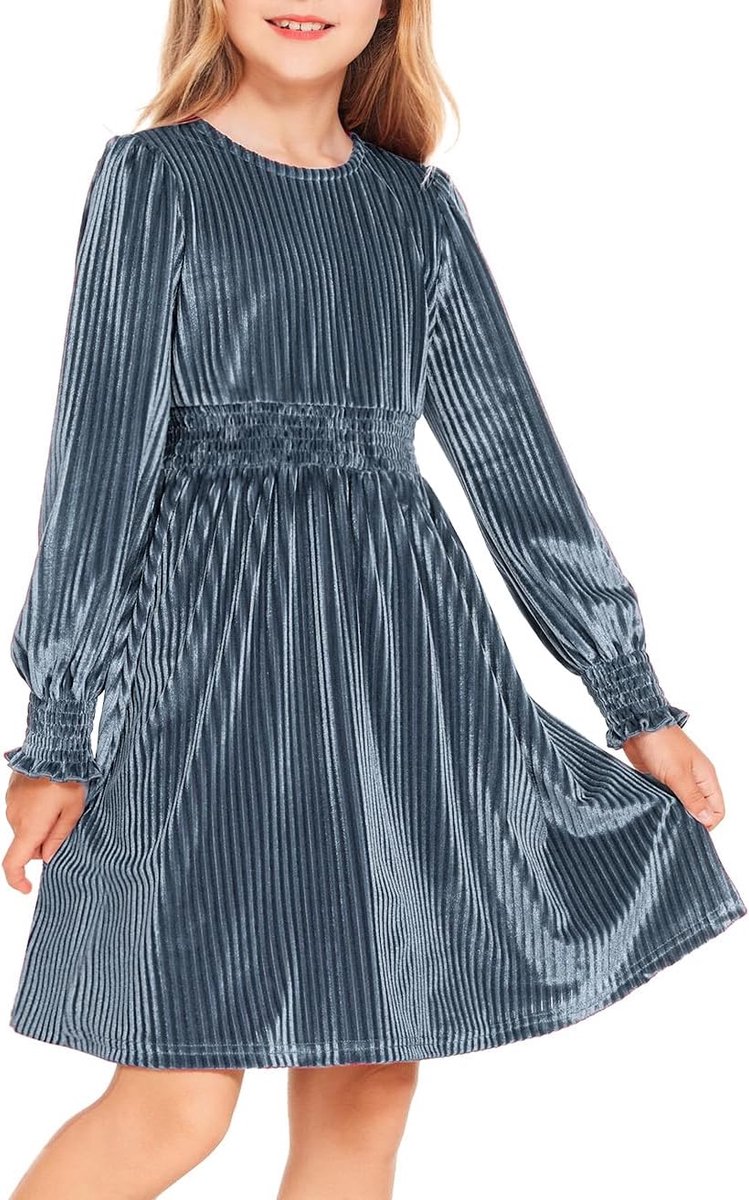 Meisjesjurk met lange mouwen, vrijetijdsjurk voor kinderen, effen, herfst, winter, feestelijke jurk, kerstjurk, vintage partyjurk, prinses, verjaardagsjurk, 6-13 jaar