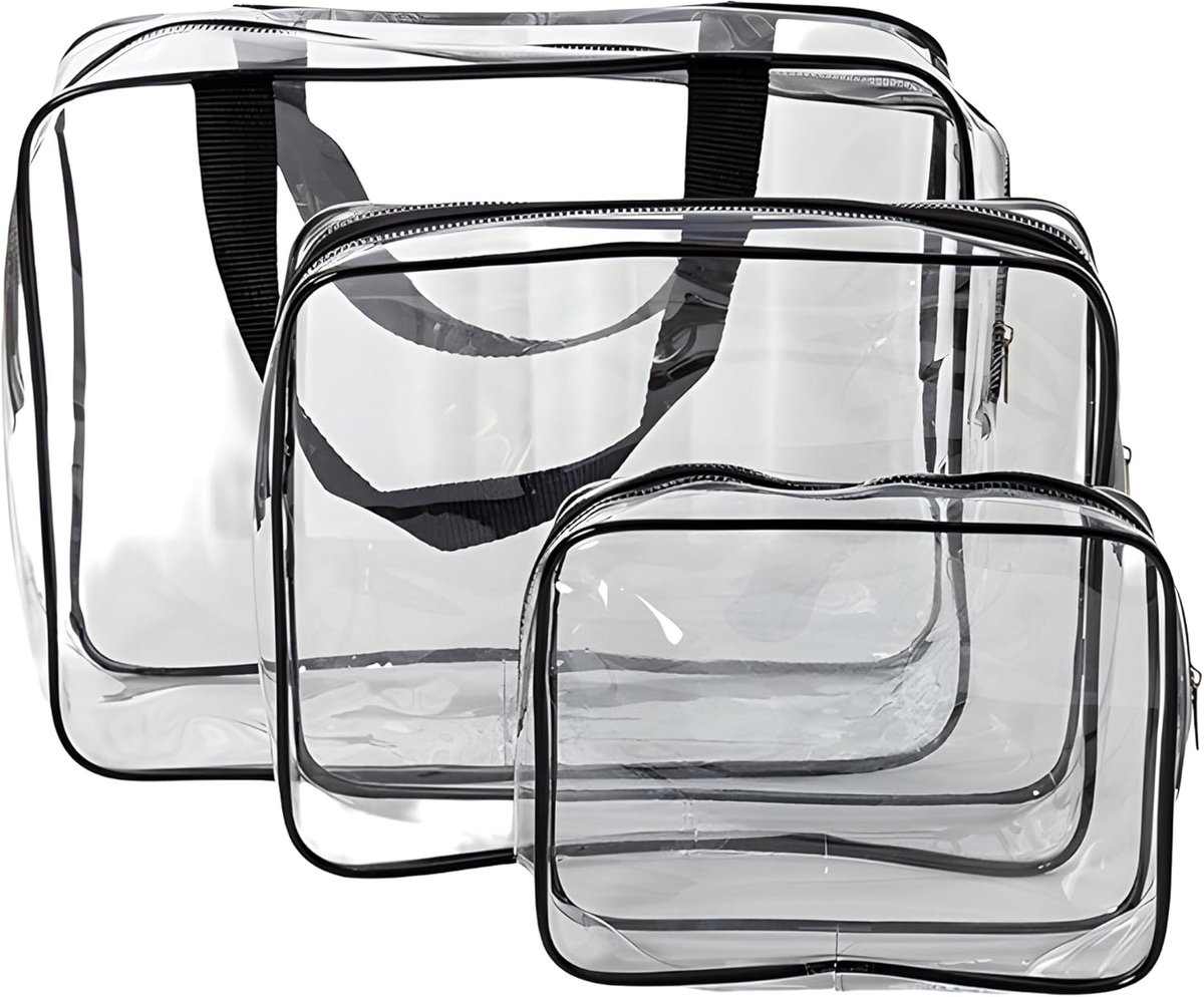 Toilettas, transparant, 3 stuks, cosmeticatas, vloeistoffen, handbagage, tas, doorzichtig, reisaccessoires voor mannen, vrouwen, kinderen, familie, waterdicht, Transparant, modern