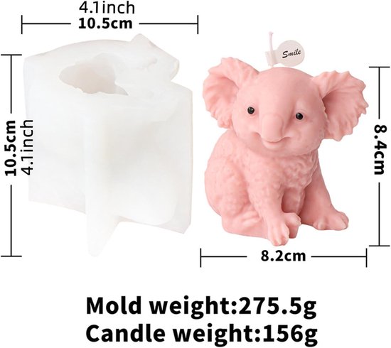 3D Koala siliconen vorm kaarsvorm dier koala siliconen vormen voor fondant, sojawas, kaarsen, zeep, gipsculptuur, epoxyhars, handwerk — afbeelding 5