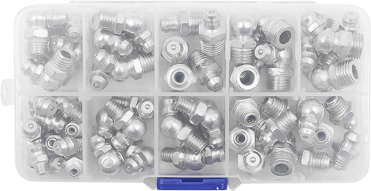 kit schuin 45° 90° vetnippels voor vetpersen M6 M8 M10 - pak van 60 stuks
