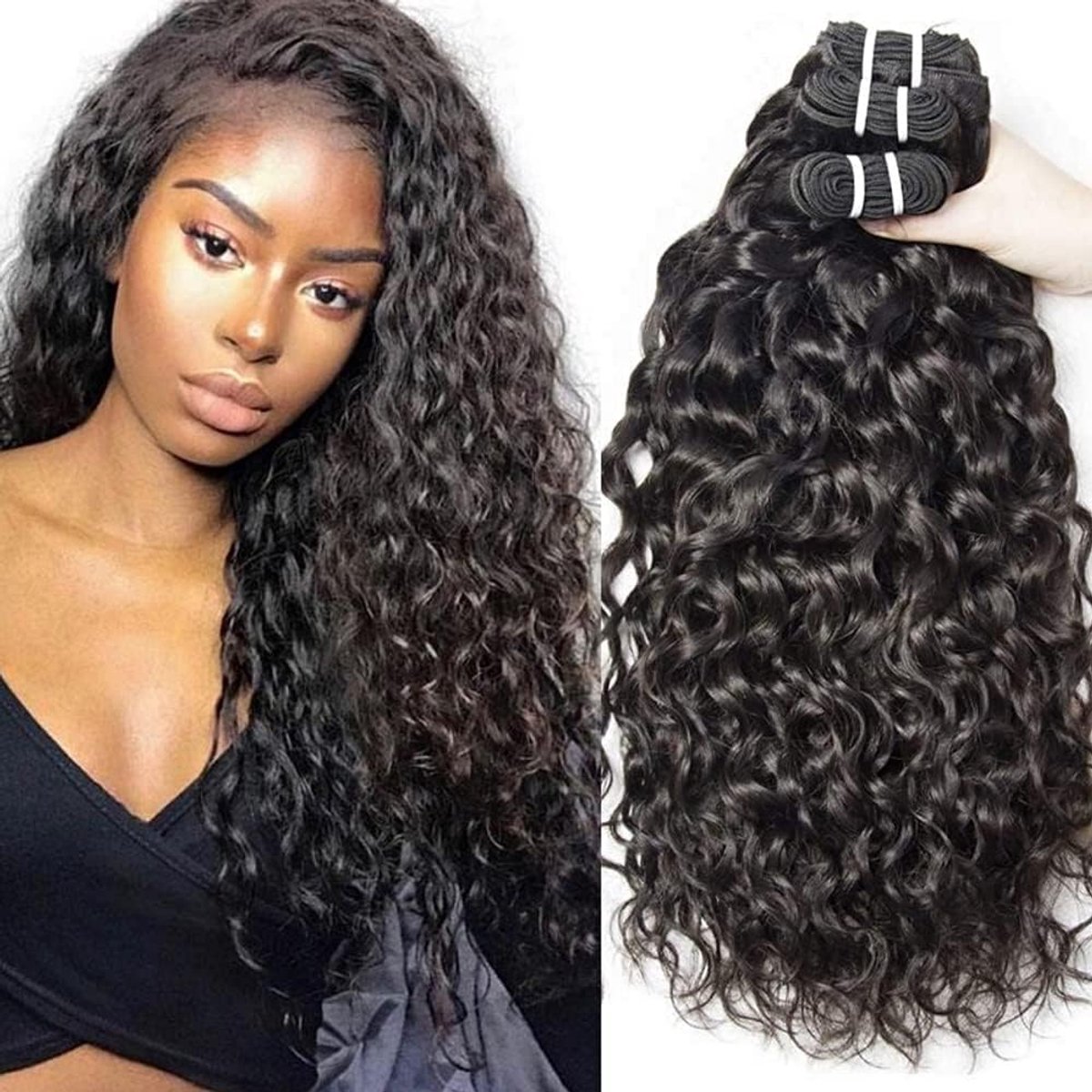 20 22 24 Inch Water Wave Bundels Menselijk Haar Onverwerkte Braziliaanse Haar Bundels Remy Menselijk Haar Bundels Water Wave Krullend Virgin Haar Weave Natuurlijke Zwart