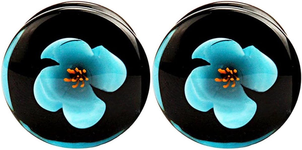Plugs helder met bloemblaadjes binnen piercing sieraden tunnel plugs 8-25 mm, Glas, Zirkonia