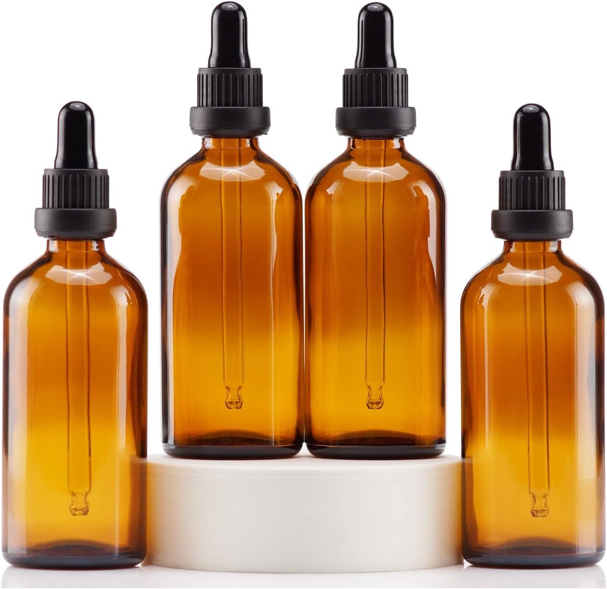 Amber Glazen Druppelflesje 100ml, met Glazen Pipet Druppelaar, voor Essentiële olie, Aromatherapie, Cosmetica, Laboratorium, Apotheek, Reizen, Massage - 4 Stuks