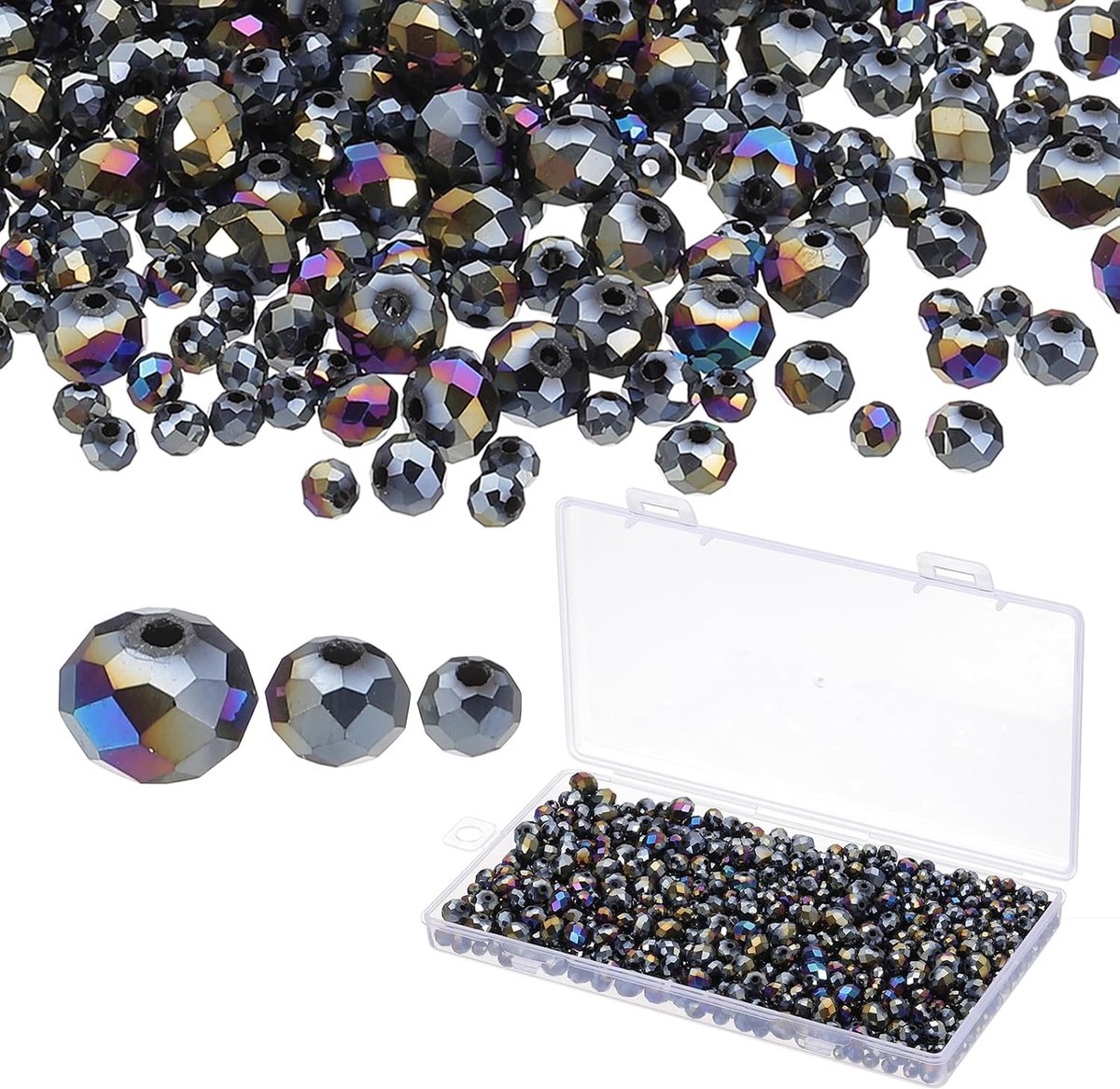 1000Pcs 4-8mm Facet Crystal Rondelle Kralen, Zwart Plating AB voor Sieraden Maken