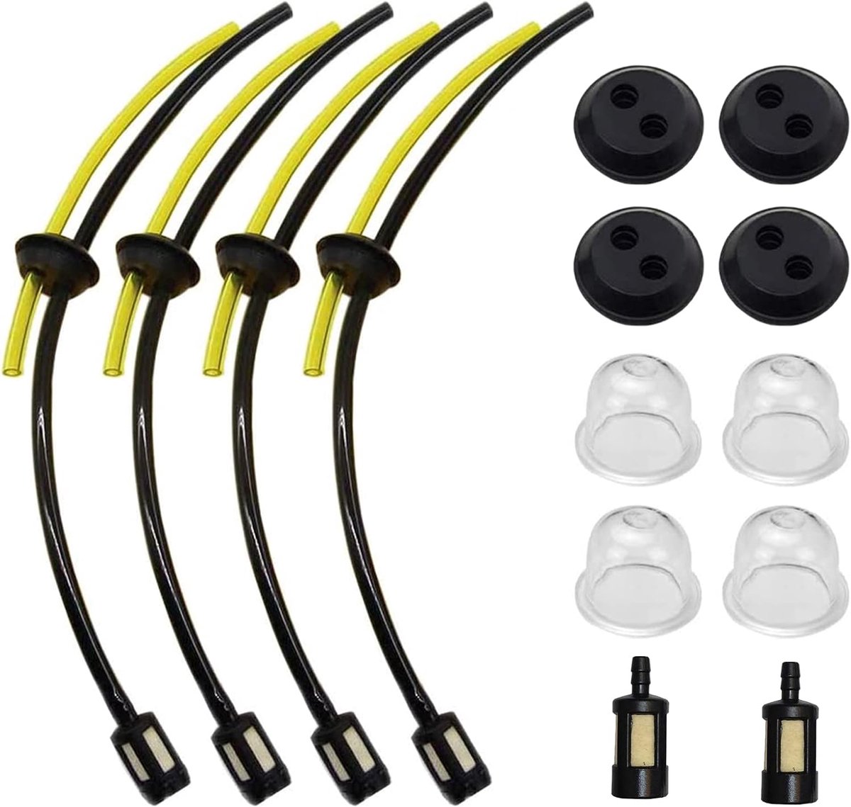 Benzineplangen met filter, universele benzinefilterset, brandstofslang voor bosmaaier, benzineslang voor grasmaaiers met aanzuigingsper, voor tuinieren en landbouw, 4 sets