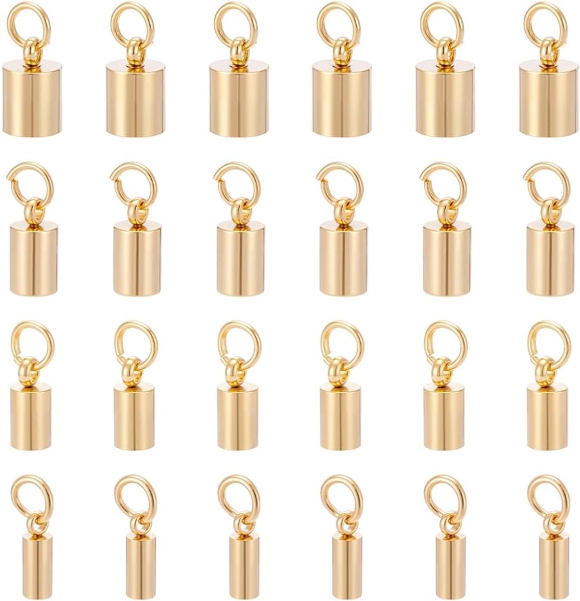 24 stuks 4 maten gouden column kabeluiteinden 304 roestvrij staal eindkappen 2,3/3,2/4,2/5 mm buis lederen koord eindkappen sieraden maken, accessoires voor het maken van sieraden