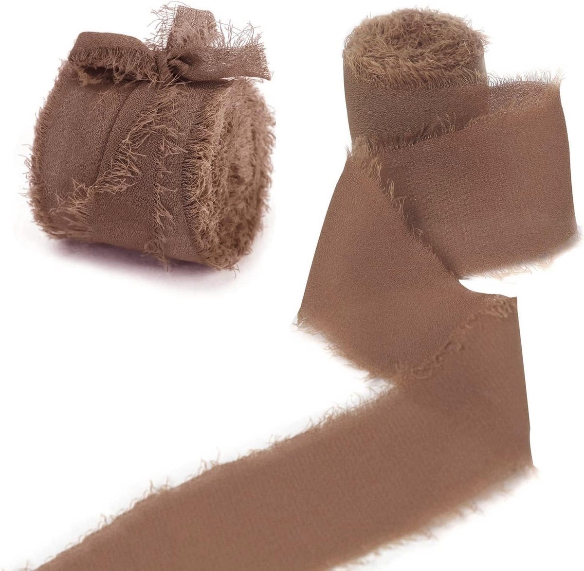 1 x 7 yard handgemaakte franjes chiffonlint 40 mm, chiffon zijden lint cadeaulint stoffen lint decoratief lint om te naaien voor bruiloft feest doop verjaardag boeketten kamerdecoratie, bruin
