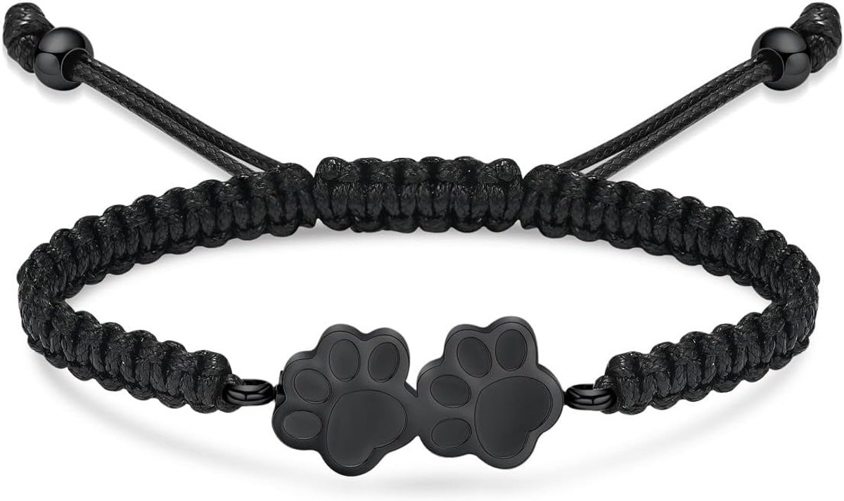 Urnenarmband voor de as van honden, verstelbare armband met dubbele pootafdruk voor as van honden/katten, gevlochten touw-herdenkingsarmband