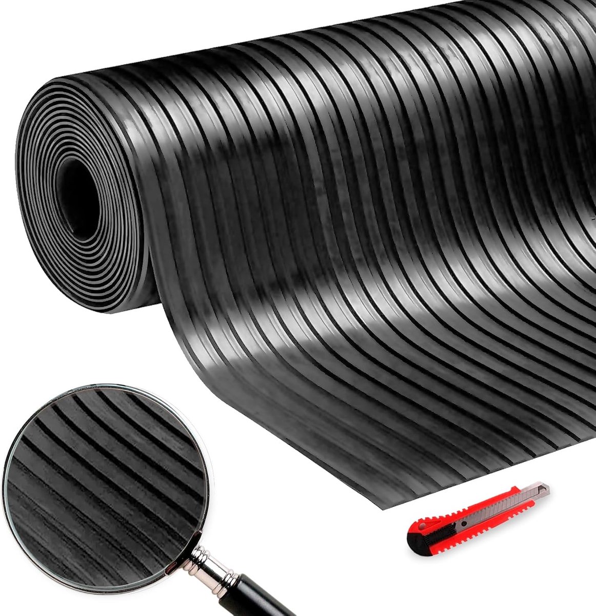 Rubberen bodem, 50 cm x 2 m, voor drukbezochte ruimtes, antislip, stoot- en oliebestendig, ideaal als garagevloer voor auto's, motorfietsen en gereedschap, snelle en eenvoudige installatie.