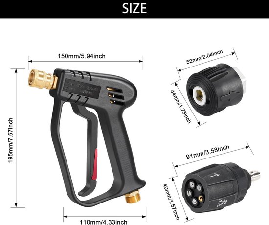 Hogedrukreiniger-pistool met 5-in-1 watersproeipunt, waterwasreiniger voor autoreinigingsset, Power Wand 4000 PSI, M22 14 mm en hogedrukslang-snelaansluiting — afbeelding 5