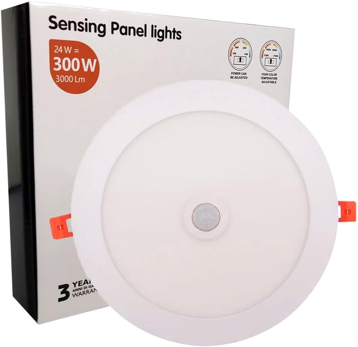 Plafondlamp LED Woonkamer, Rond, Extra Dun, Met Bewegingsmelder, 20 W, Inbouwpaneel Met Detector, Slim-plaat, Koud Licht, 6000 K, [Energie-efficiëntieklasse A++]