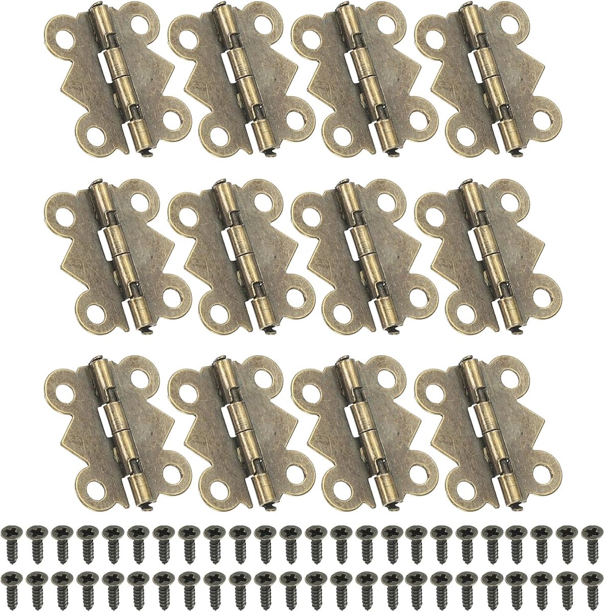 Scharnieren 3/4 inch, 12 stuks 90-graden mini vlinderscharnieren sieradendoos hardware met 48 schroeven voor kast houten kist lade ambacht, bruin