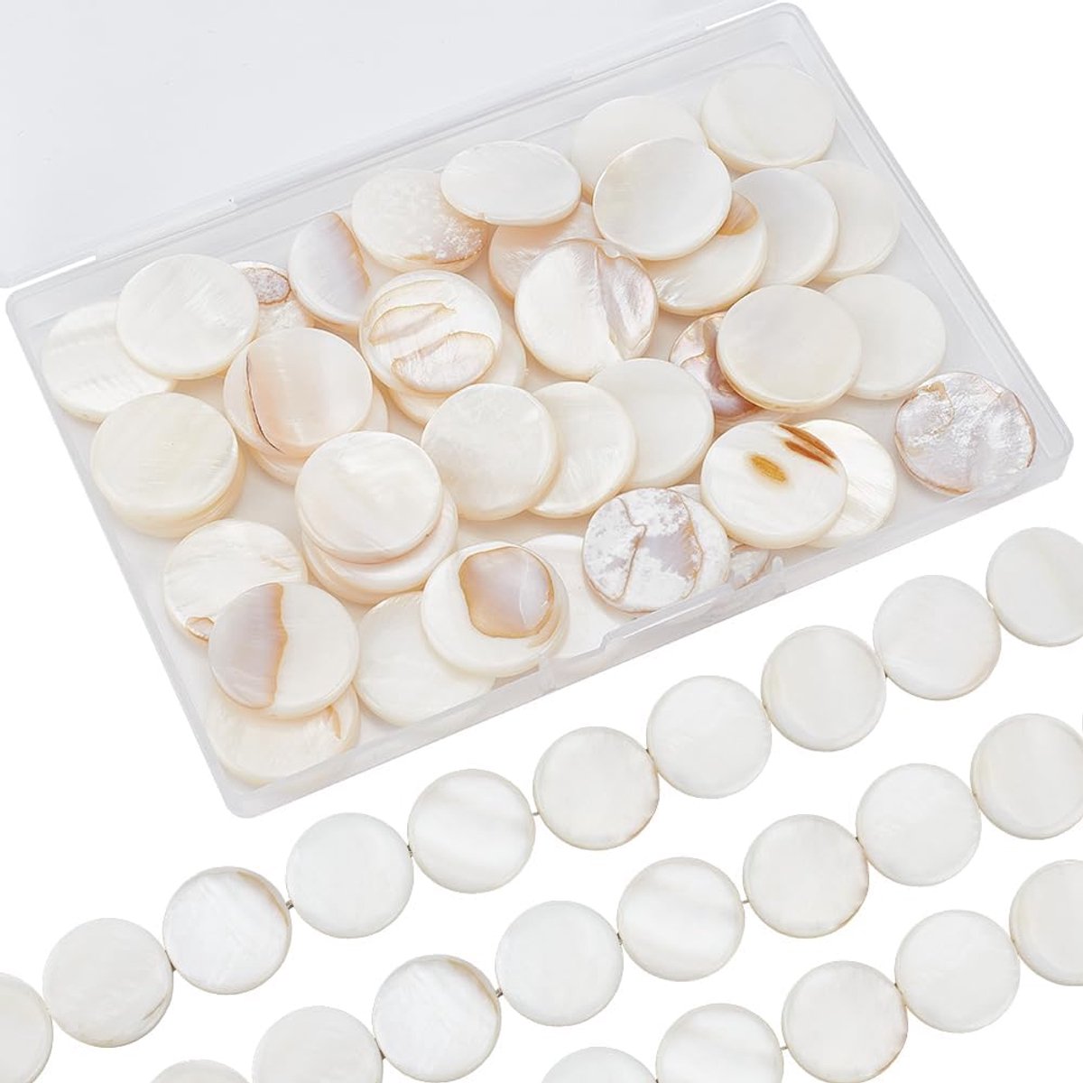 1 Doos 40St 20mm Platte Schelpkleurige Kralen Moeder van Parel Kralen Natuurlijke Hawaii Stijl Ronde Zoetwater Schelpen Muntkralen voor Sieraden Maken Halsketting Armband Knutselen Kerstmis