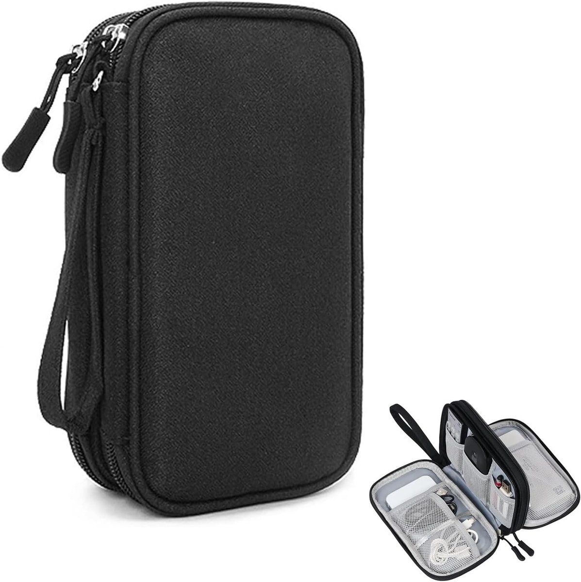 dogmoon Kabeltas, kabeltas, organizer, draagbare kabelorganizer, tas, elektronica-accessoiretas, reiskabel-organizer, dubbellaags voor accessoires, mobiele telefoon, oplaadkabel, powerbank, USB,