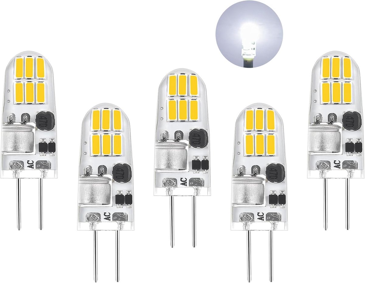 G4 LED Lampen 12V AC/DC koudwit 6000K,160LM,1.5W,Verpakking Van 5 | Vervangt 15W Halogeenlampen,Geen Flikkering,Kleine Pin Base Voor Afzuigkappen,Keuken