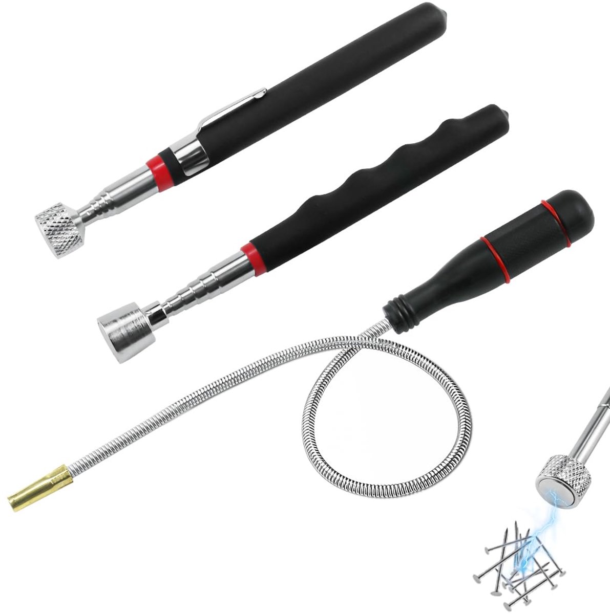 3 stuks telescopische magneetstaven Flexibel magnetisch gereedschap Extra sterk 1 5 LB 3 LB 5 lb)