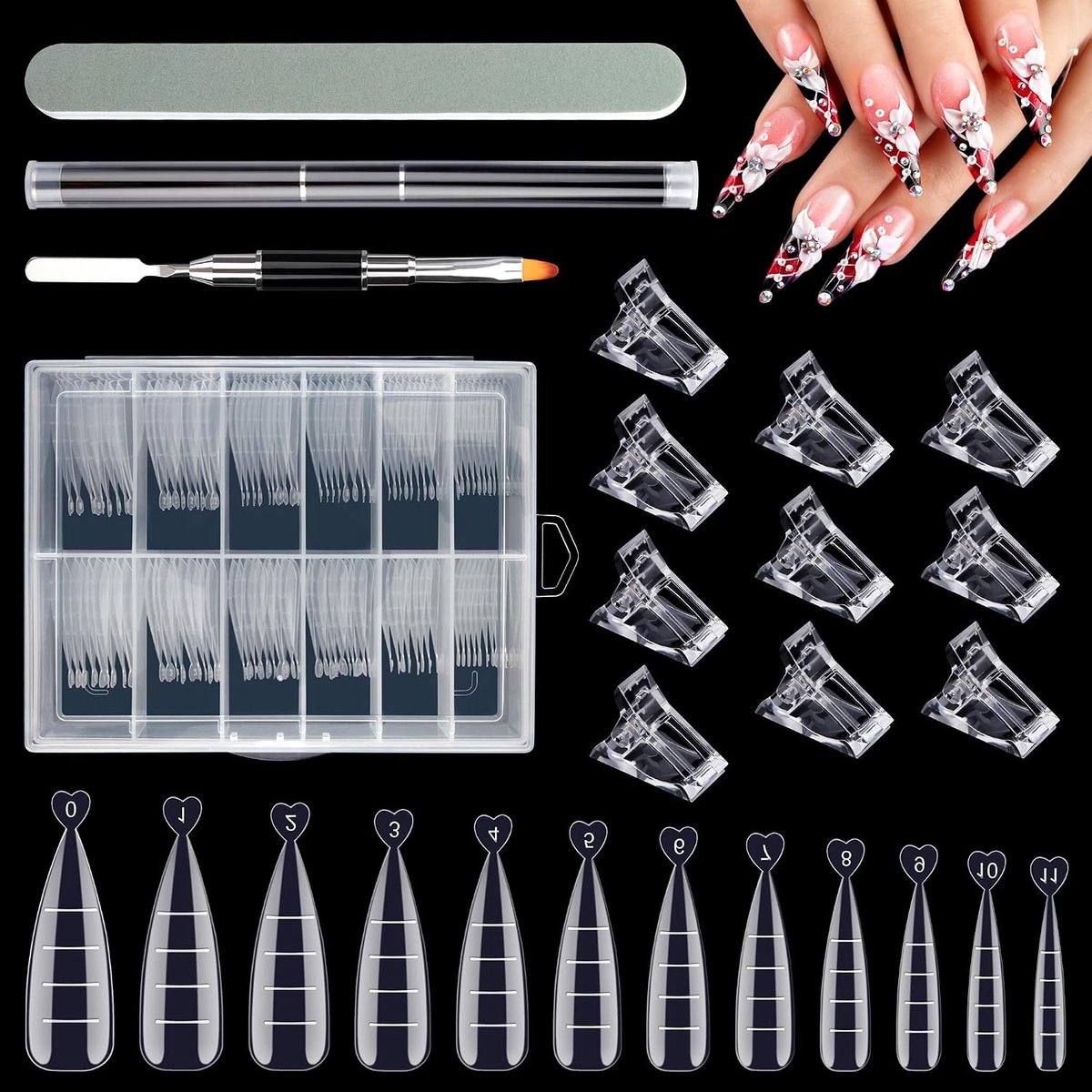 nagelvormen set 132 stuks Dual Nail Forms Set met dubbelzijdige polygel nagelborstel en nagelclips voor UV-acryl nagelgereedschap